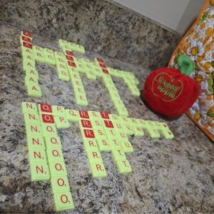 Scrabble Apple Travel Game in A Felt Apple Complete Kids Fun On-The-Go Compact